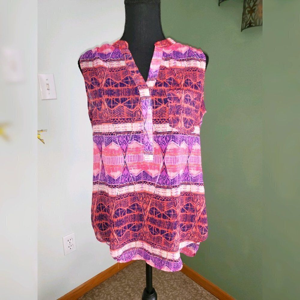 Women's Como Black High-Low Blouse V-Neck Sleeveless Casual Top Size S
